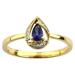 14K Yellow Gold Pear-Cut Blue Sapphire and Diamond Teardrop Ring