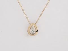 14K Yellow Gold Pear Cut Diamond Bezel Solitaire Pendant Necklace