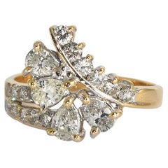 Retro 14K Yellow Gold Pear Cut Diamond Ring 1.00ct