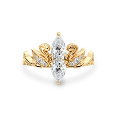 14k Yellow Gold Pear Cut Natural Diamond Love Swan Engagement Ring