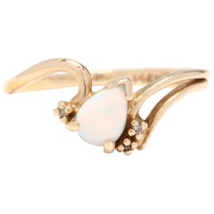 Vintage 14 Karat Yellow Gold Pear Cut Opal and Diamond Minimalist Ring