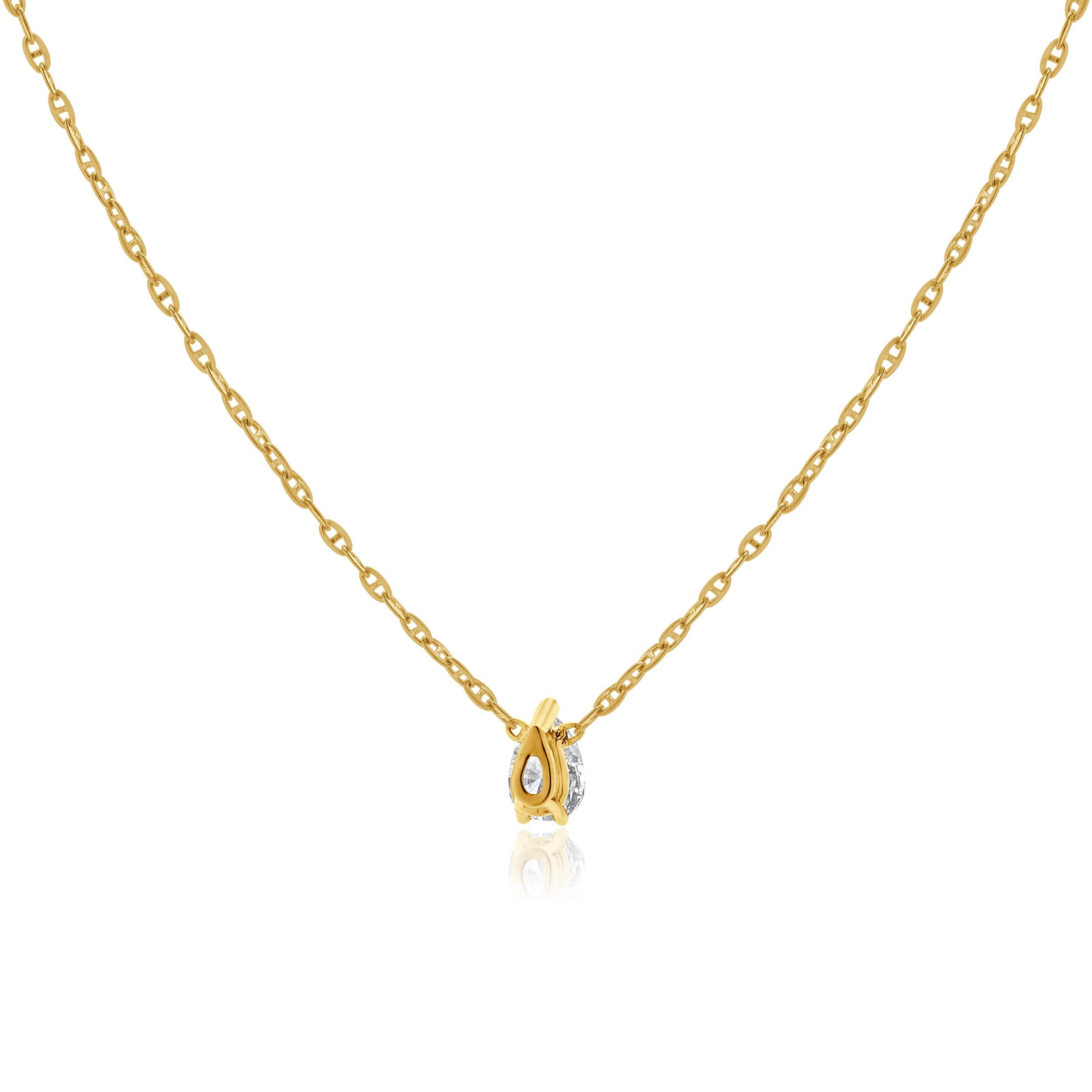 Pear Cut 14k Yellow Gold Pear Diamond Necklace For Sale