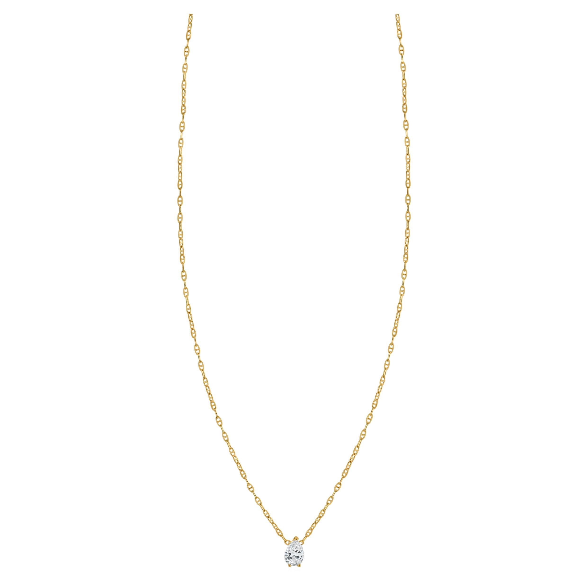 14k Yellow Gold Pear Diamond Necklace For Sale