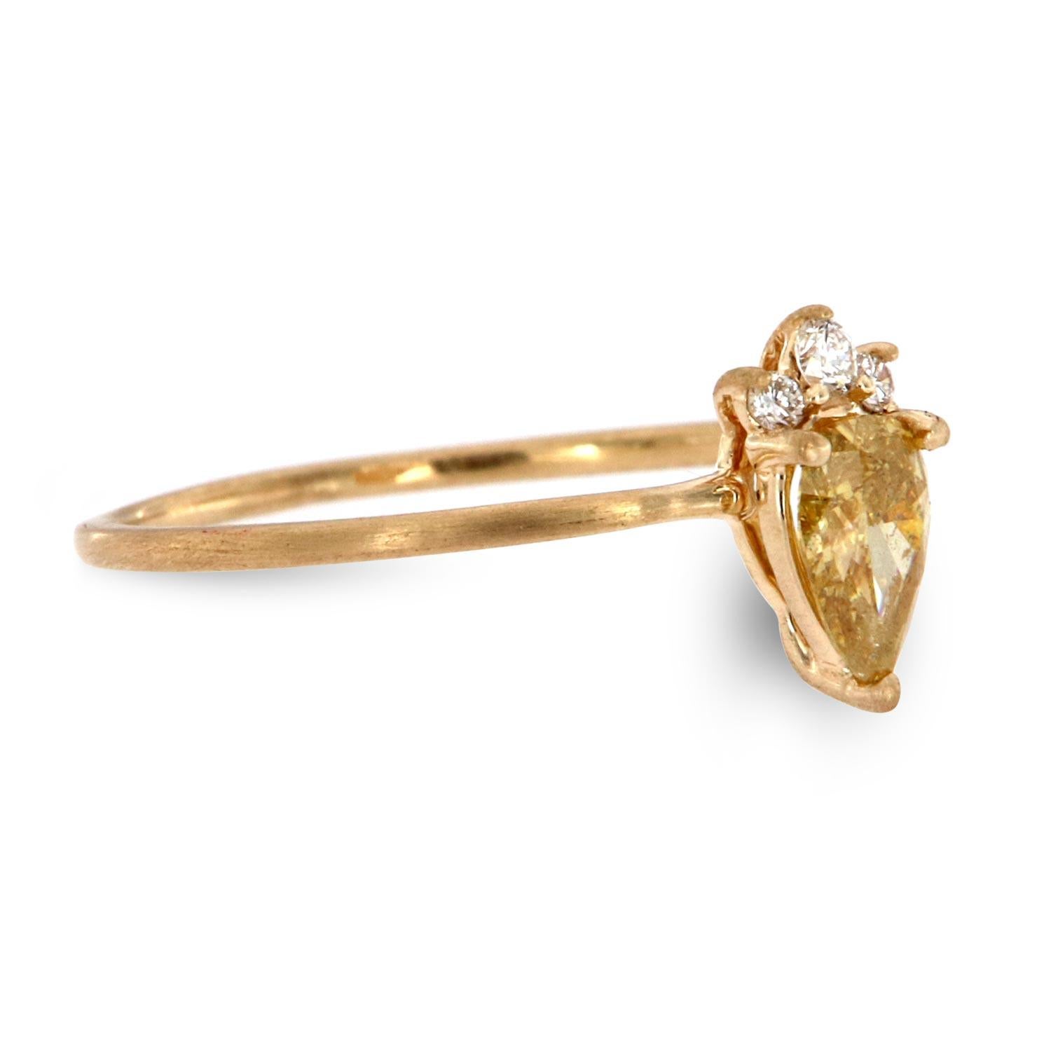 Pear Cut 14 Karat Yellow Gold Pear Fancy Intense Yellow Diamond Ring 'Center-1/3 Carat'