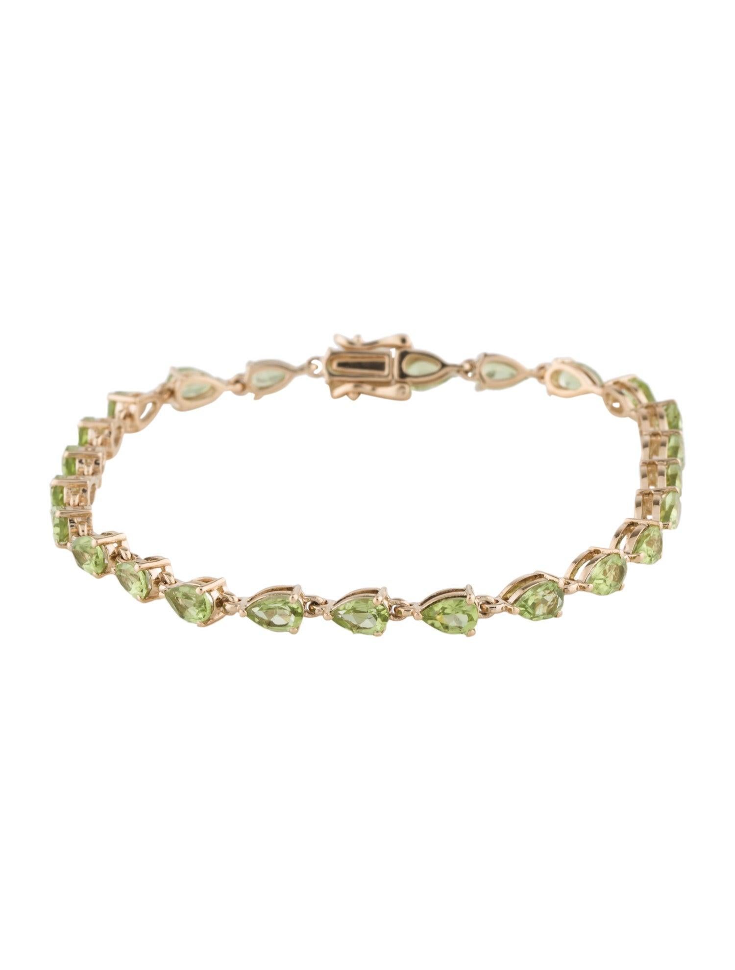 Experience timeless elegance with our 14K Yellow Gold Peridot Link Bracelet, a captivating piece that embodies sophistication and style. This exquisite bracelet features a series of 25 Pear Modified Brilliant Peridots, each masterfully set in
