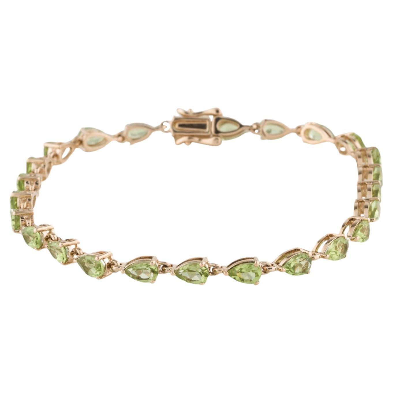 14K Yellow Gold Pear Modified Brilliant Peridot Link Bracelet For Sale