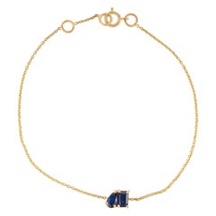 Bracelet à maillons « Toi et Moi » en or jaune 14 carats, avec saphirs bleus en forme de poire et d'octogone