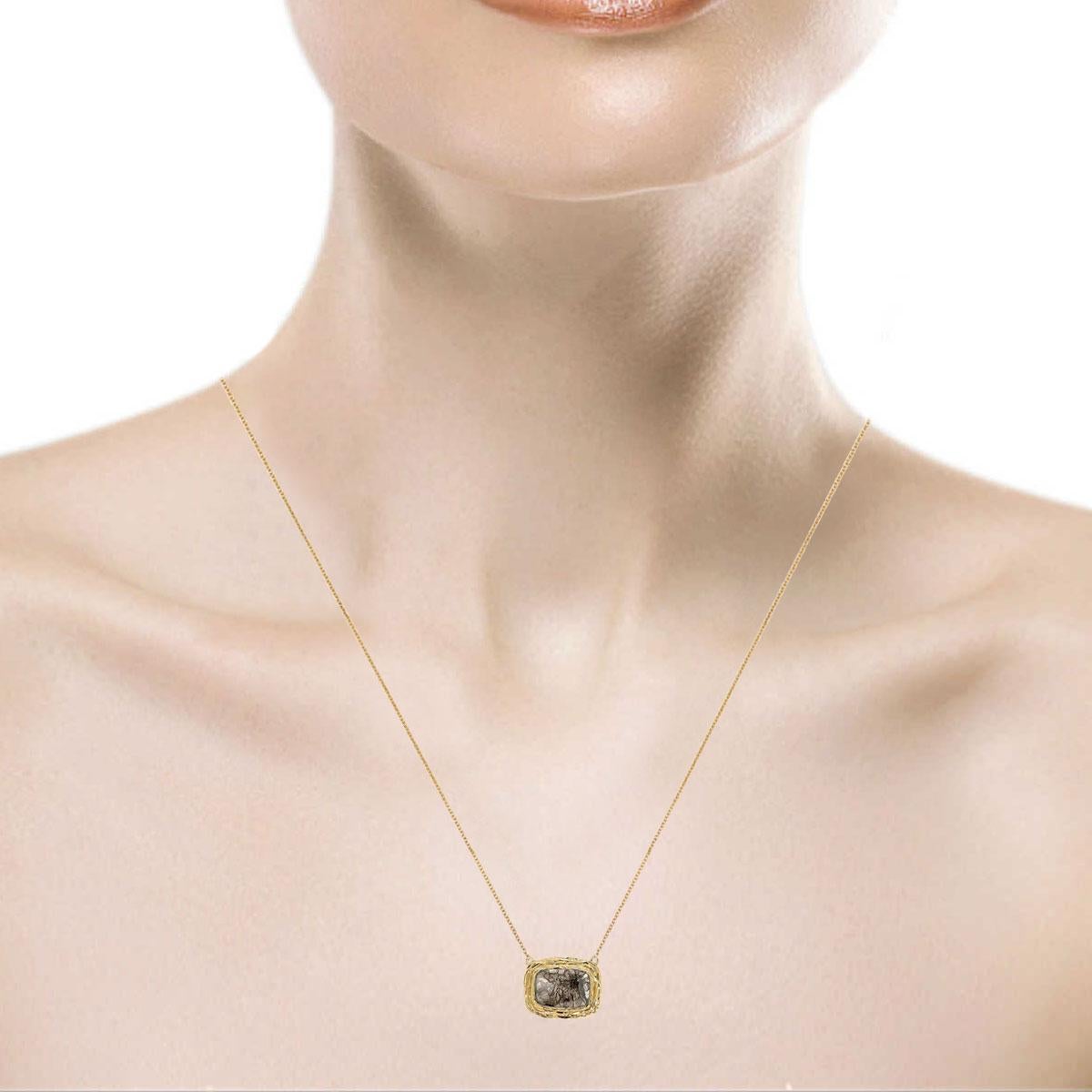 Antique Cushion Cut 14K Yellow Gold Pear Salt and Pepper Diamond Organic Necklace 'Center - 1.96 ct' For Sale