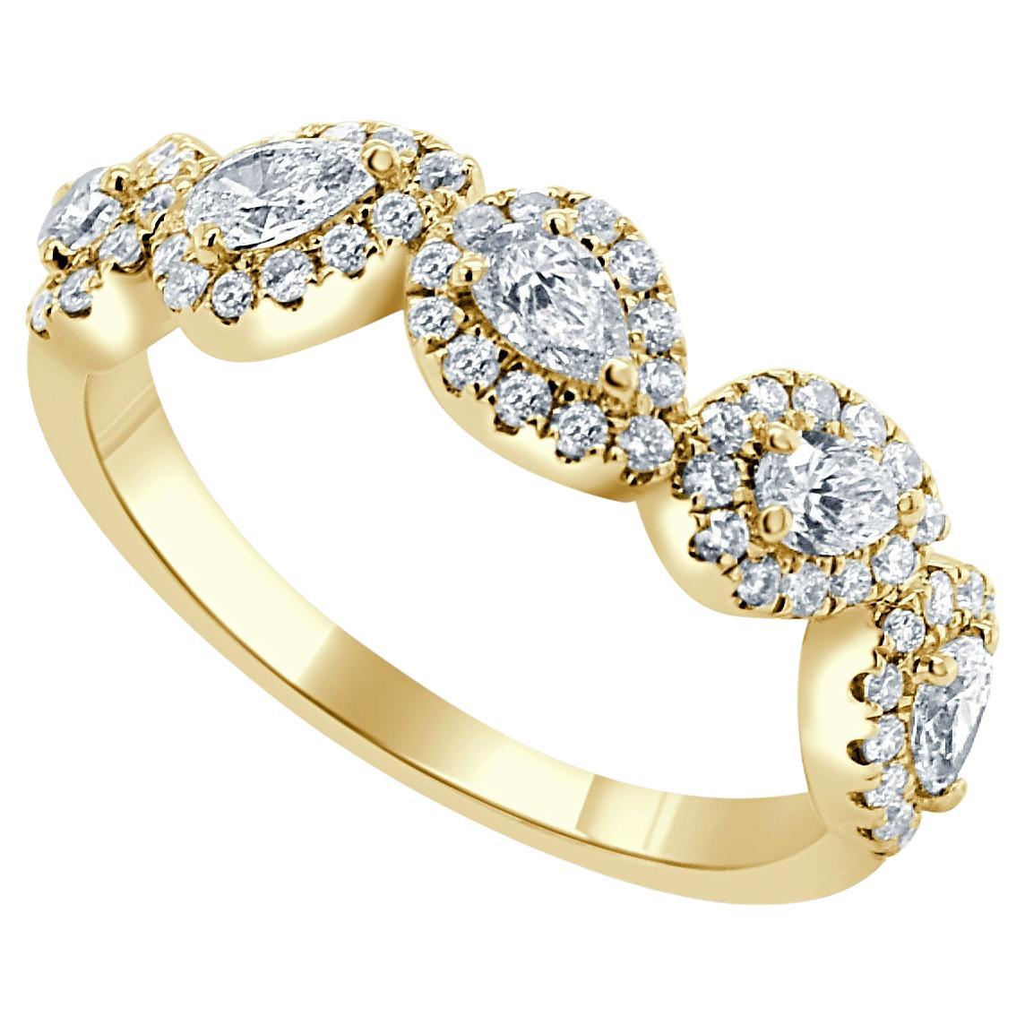 14K Yellow Gold Pear Shape 0.95ct Diamond Band for Her For Sale