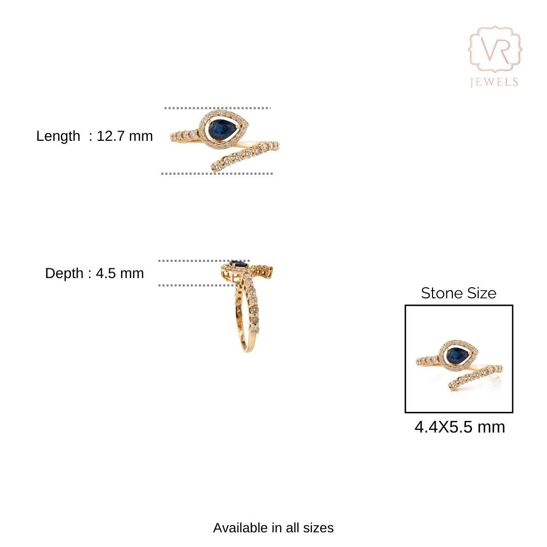 in vendita:  14K Yellow Gold Pear-Shape Blue Sapphire & Diamond Bypass Ring Fine Jewelry 10