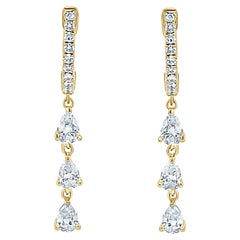 14K Yellow Gold Pear Shape Diamond Dangle Earrings for Her