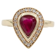 14k Yellow Gold Pear Shape Ruby & Diamond Ladies Cocktail Fashion Ring