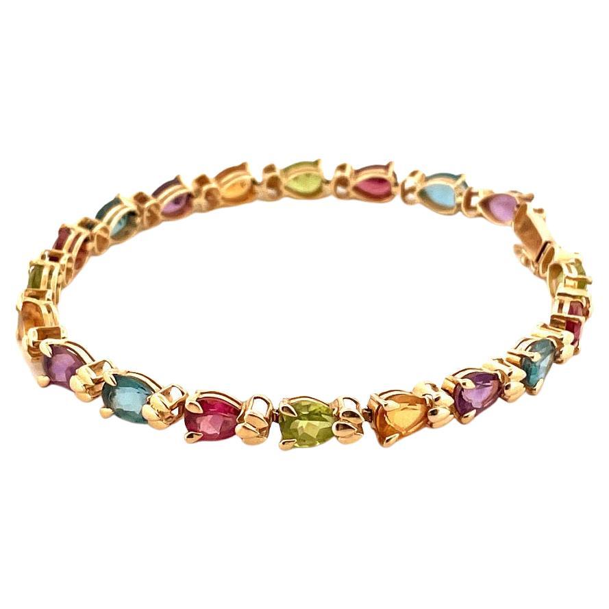 14k Yellow Gold Pear Shaped Bracelet with Multi-Colour Gemstones For Sale