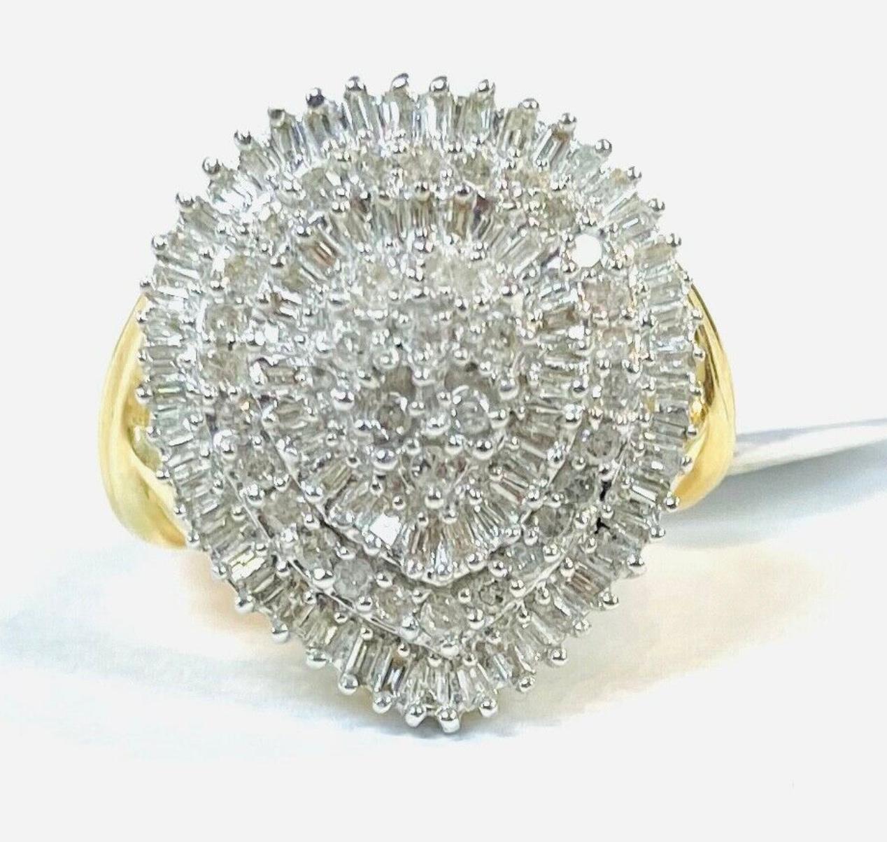 Modern 14K Yellow Gold Pear Shaped Diamond Cluster Cocktail Ring