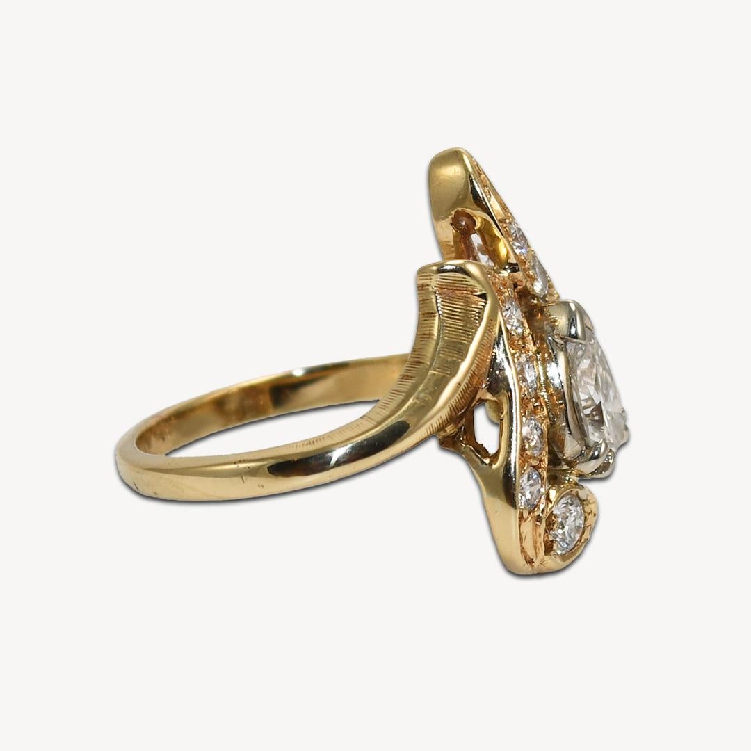 Pear Cut 14K Yellow Gold Pear Shaped Diamond Ring For Sale