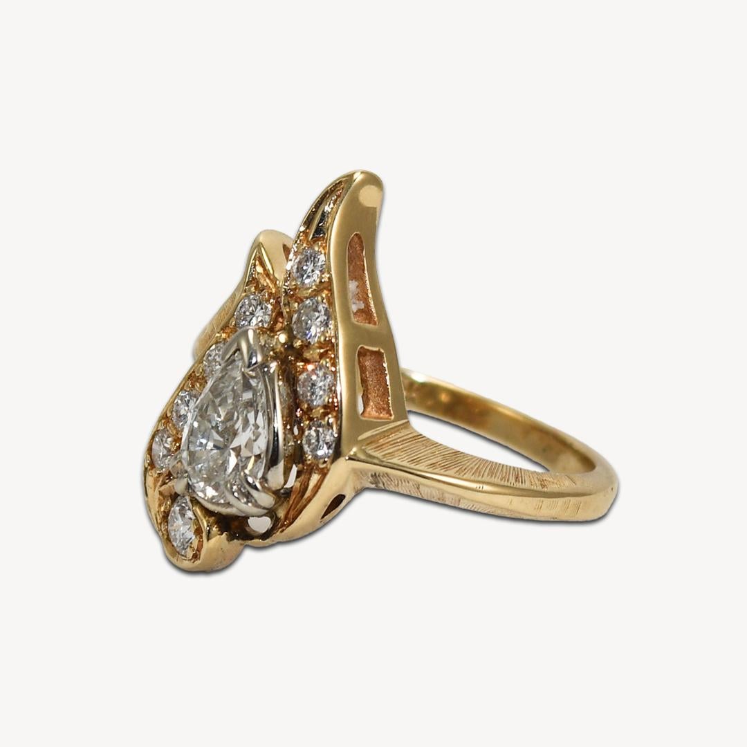 14K Yellow Gold Pear Shaped Diamond Ring For Sale 1