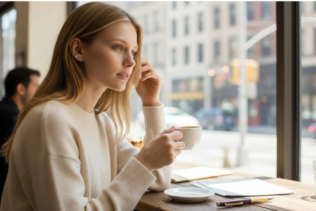 Taille poire Mini-boucles d'oreilles en or jaune 14K avec émeraude en forme de poire et chaton 2e ou 3e trou en vente