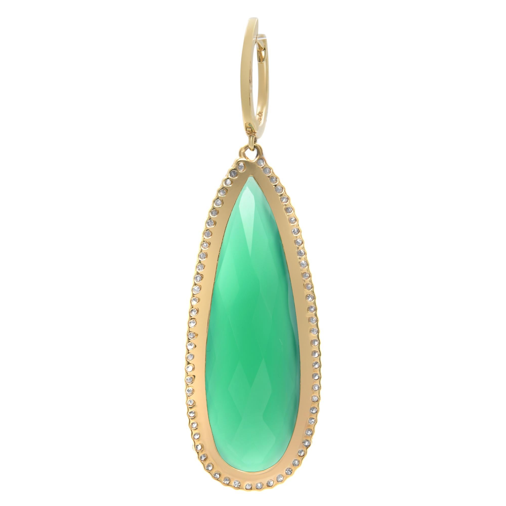 Pear Cut 14K Yellow Gold Pear-Shaped Green Onyx Diamond Earrings 1.36Cttw