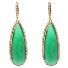 14K Yellow Gold Pear-Shaped Green Onyx Diamond Earrings 1.36Cttw