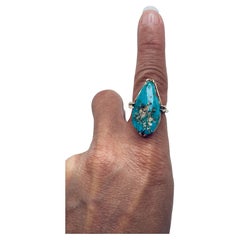 14K Yellow Gold Pear-Shaped Turquoise Matrix Ring