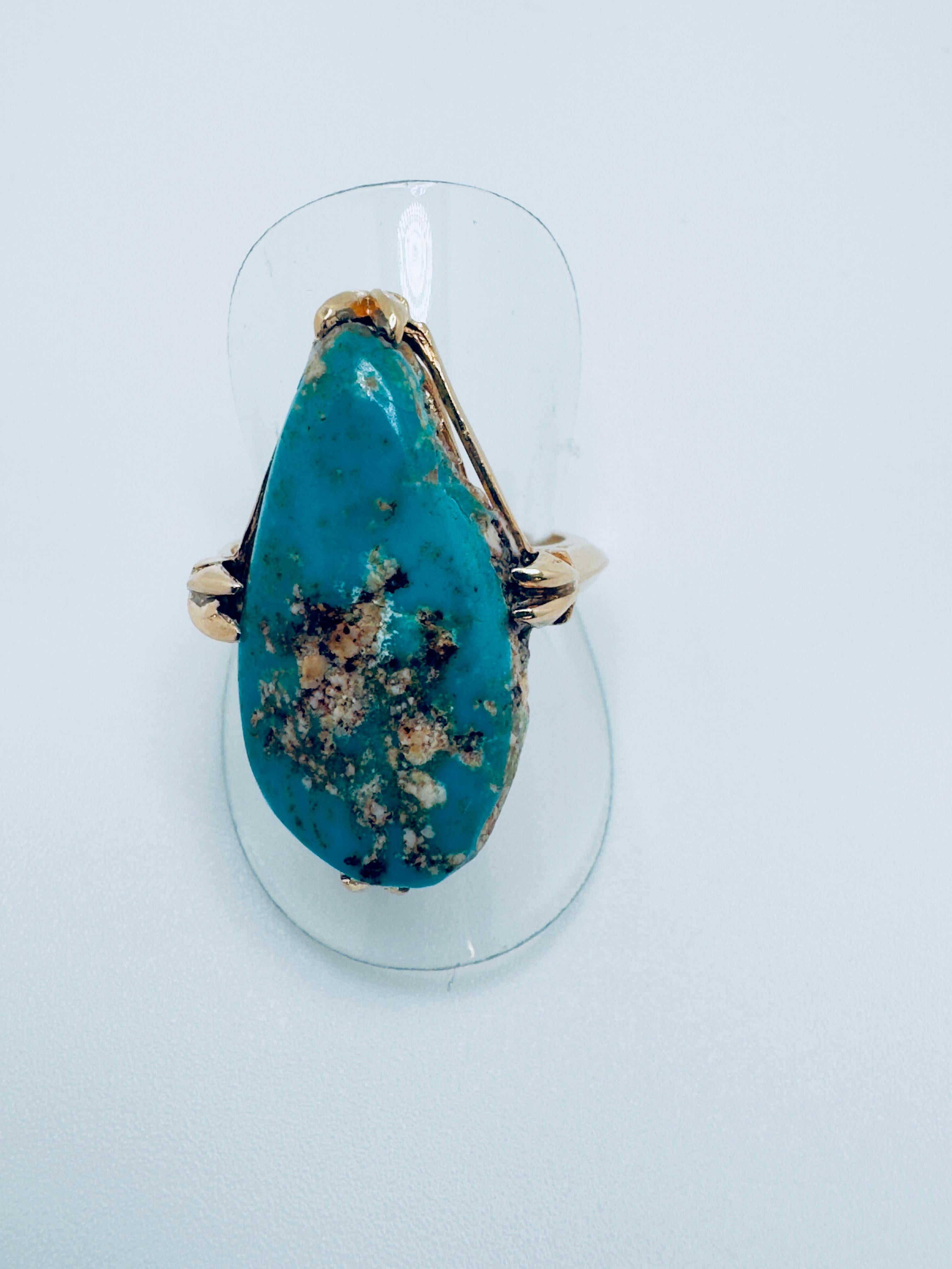 14K Yellow Gold Pear-Shaped Turquoise Matrix Ring (Tropfenschliff) im Angebot