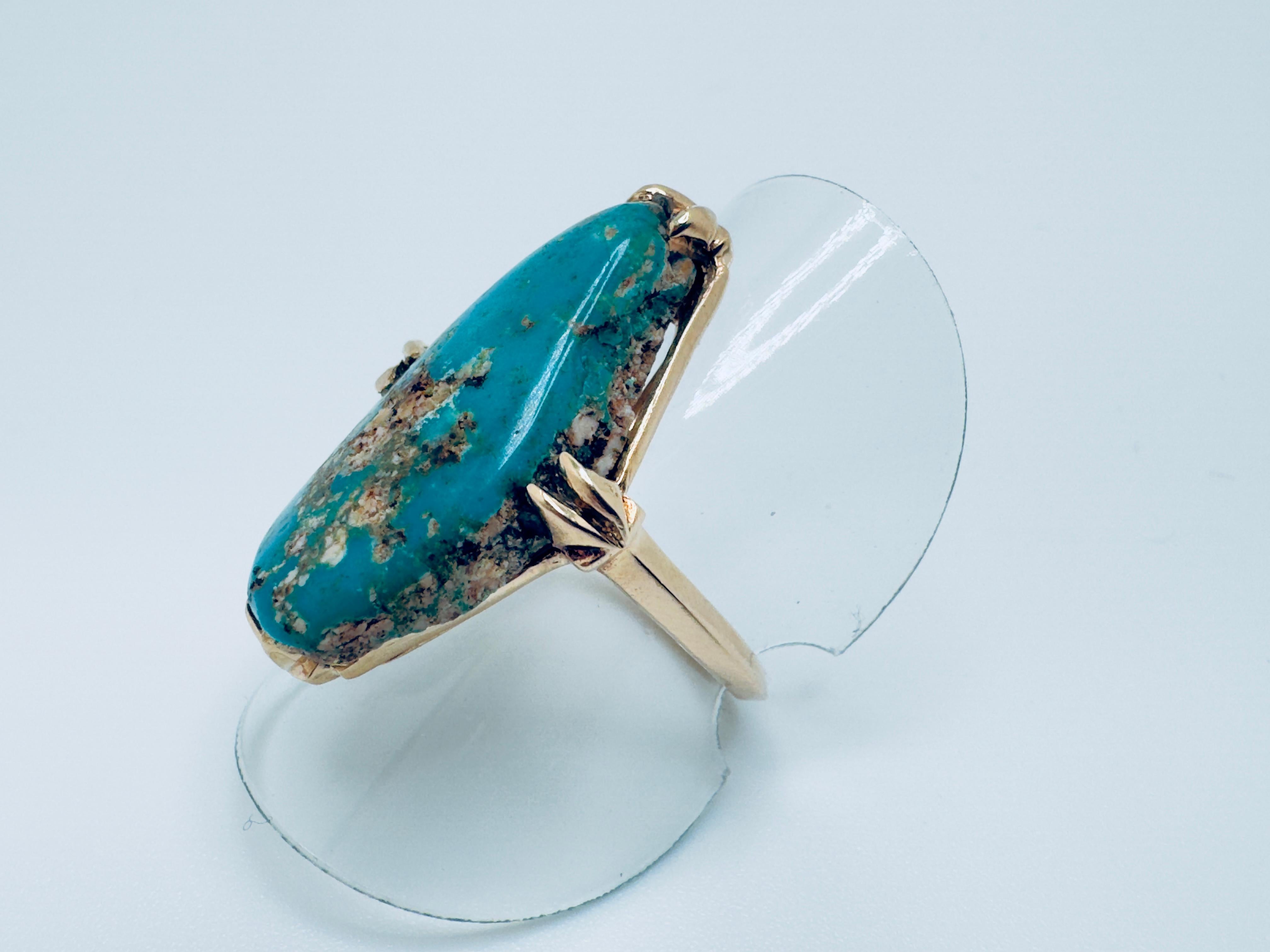 14K Yellow Gold Pear-Shaped Turquoise Matrix Ring im Zustand „Gut“ im Angebot in Palm Desert, CA