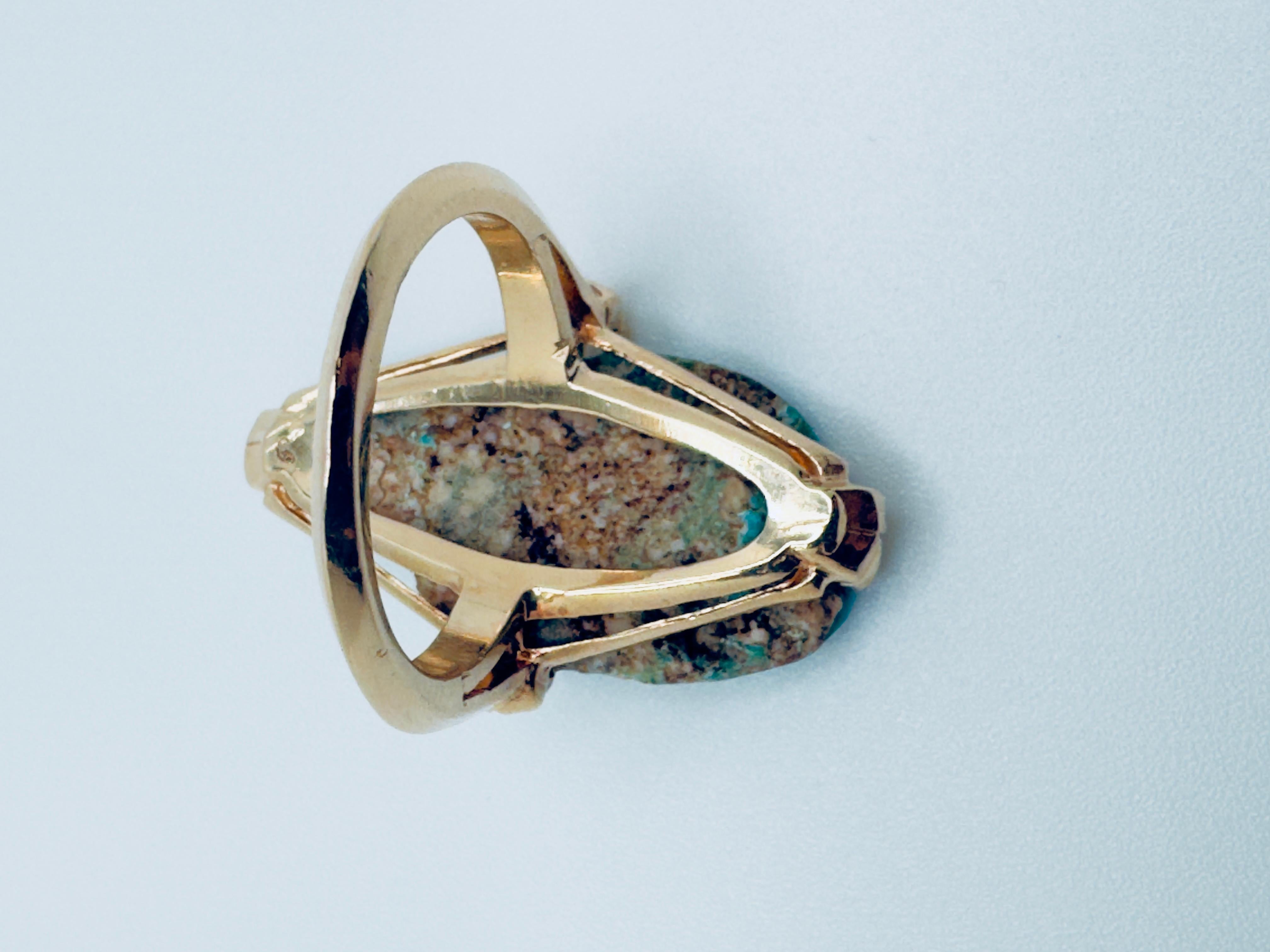 14K Yellow Gold Pear-Shaped Turquoise Matrix Ring im Angebot 1