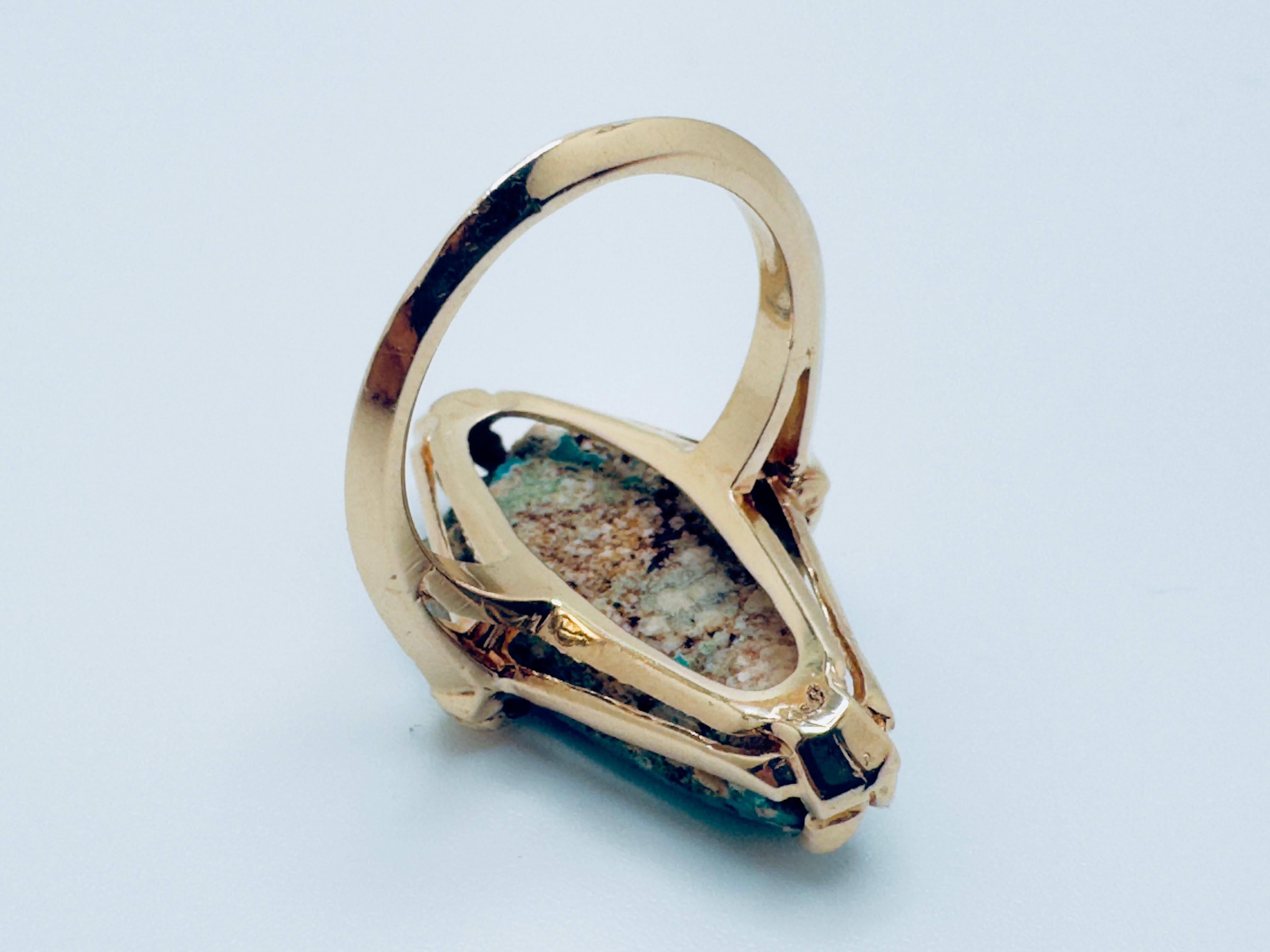 14K Yellow Gold Pear-Shaped Turquoise Matrix Ring im Angebot 2