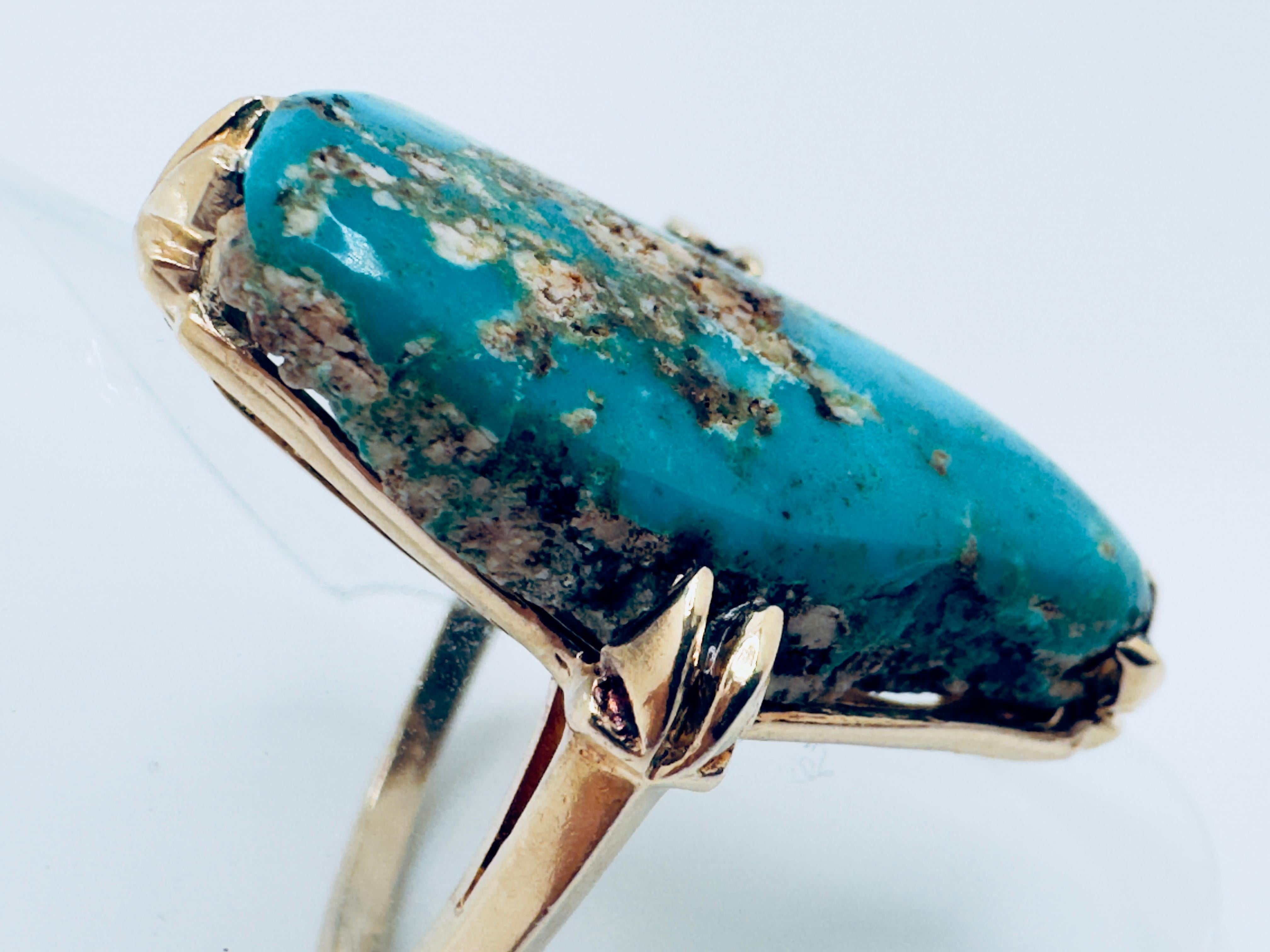 14K Yellow Gold Pear-Shaped Turquoise Matrix Ring im Angebot 3