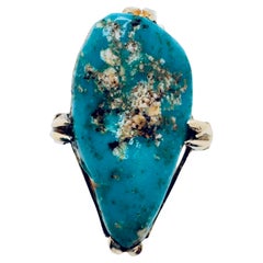14K Yellow Gold Pear-Shaped Turquoise Matrix Ring
