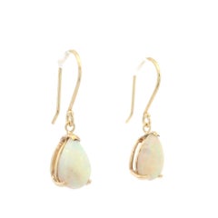 14k Yellow Gold Pear Tear Drop Opal Dangle Drop Wire Hook Earrings