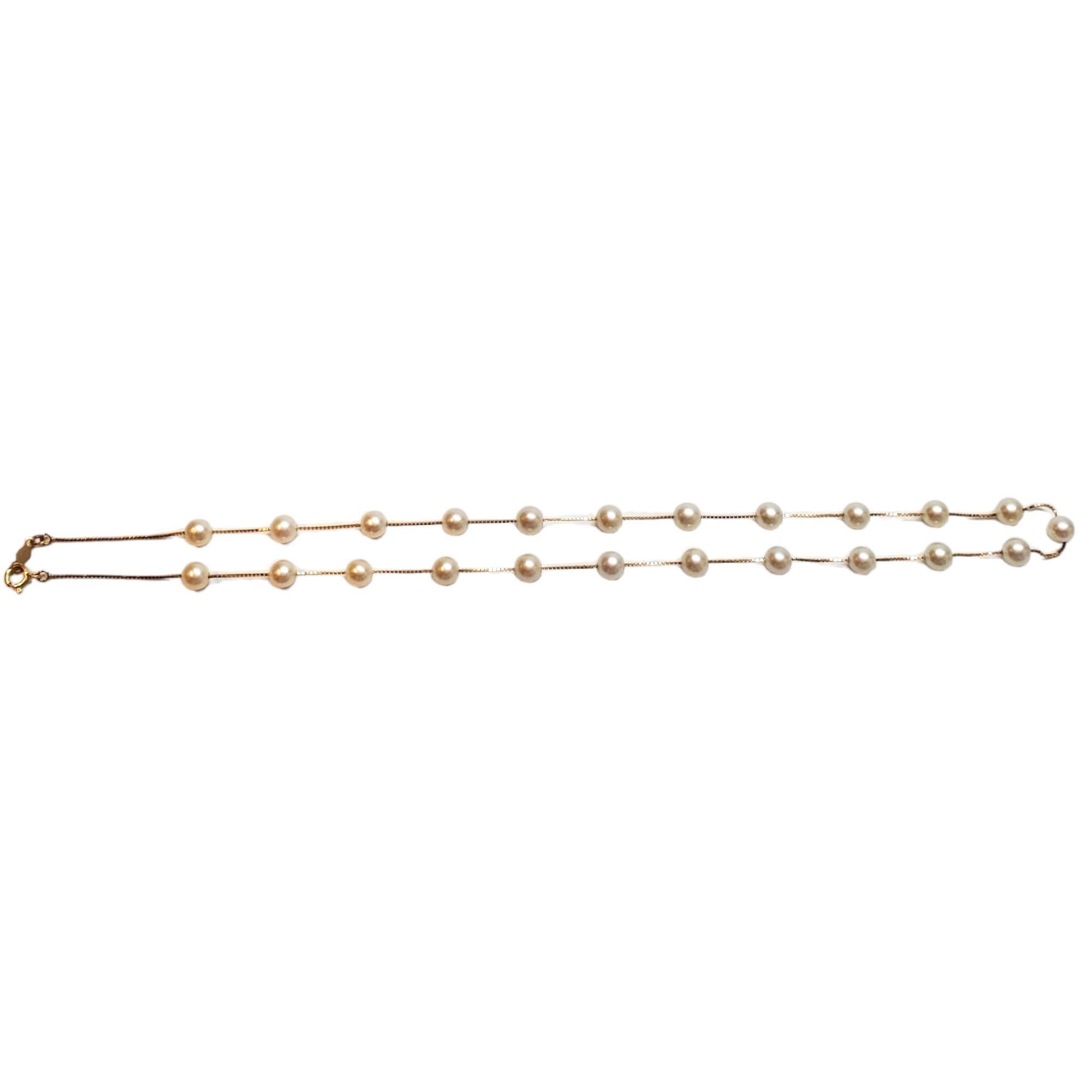 Round Cut 14K Yellow Gold Pearl (5.5 - 6.0 mm) Station Necklace #17880 For Sale