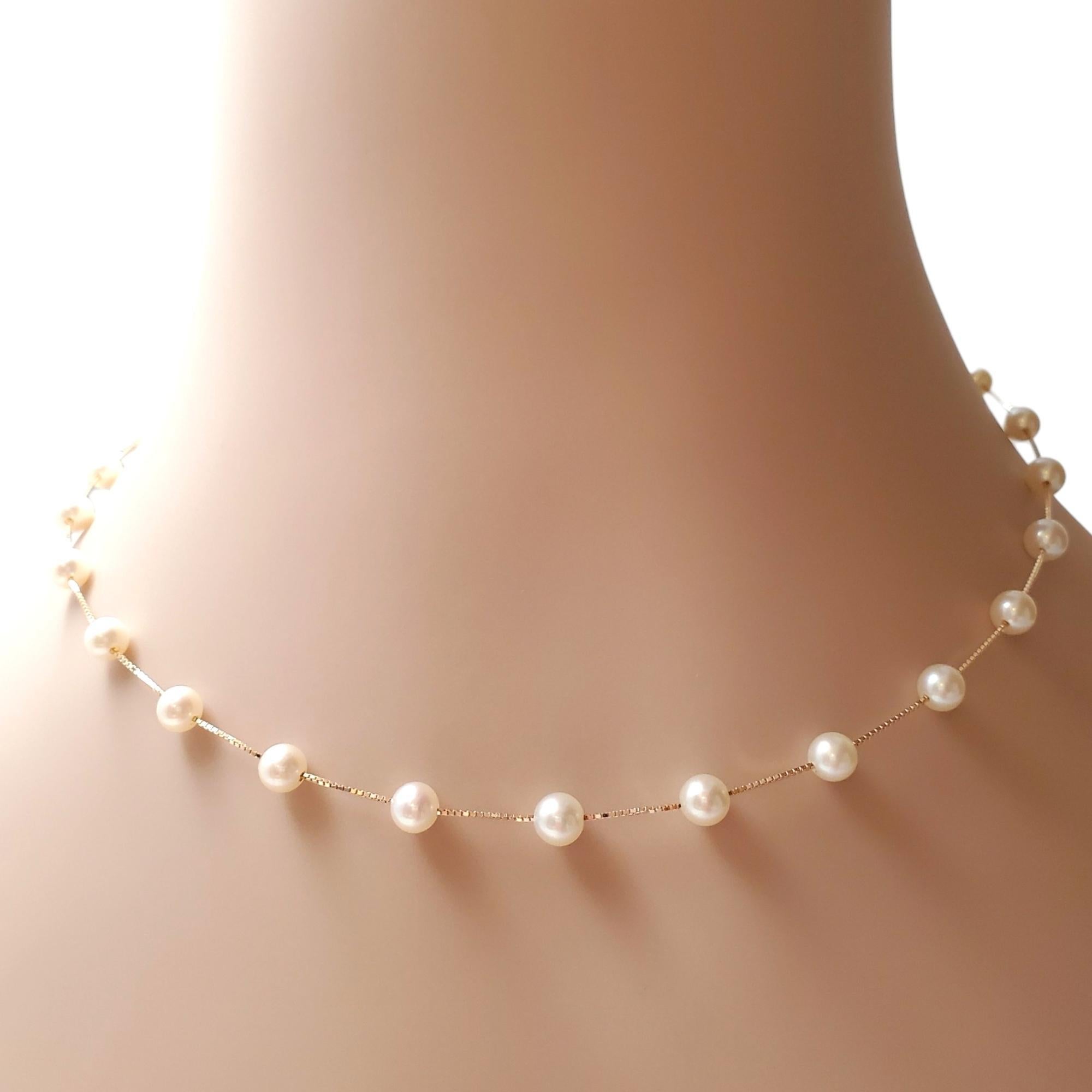 14K Yellow Gold Pearl (5.5 - 6.0 mm) Station Necklace #17880 For Sale 1