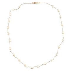 14K Yellow Gold Pearl (5.5 - 6.0 mm) Station Necklace #17880