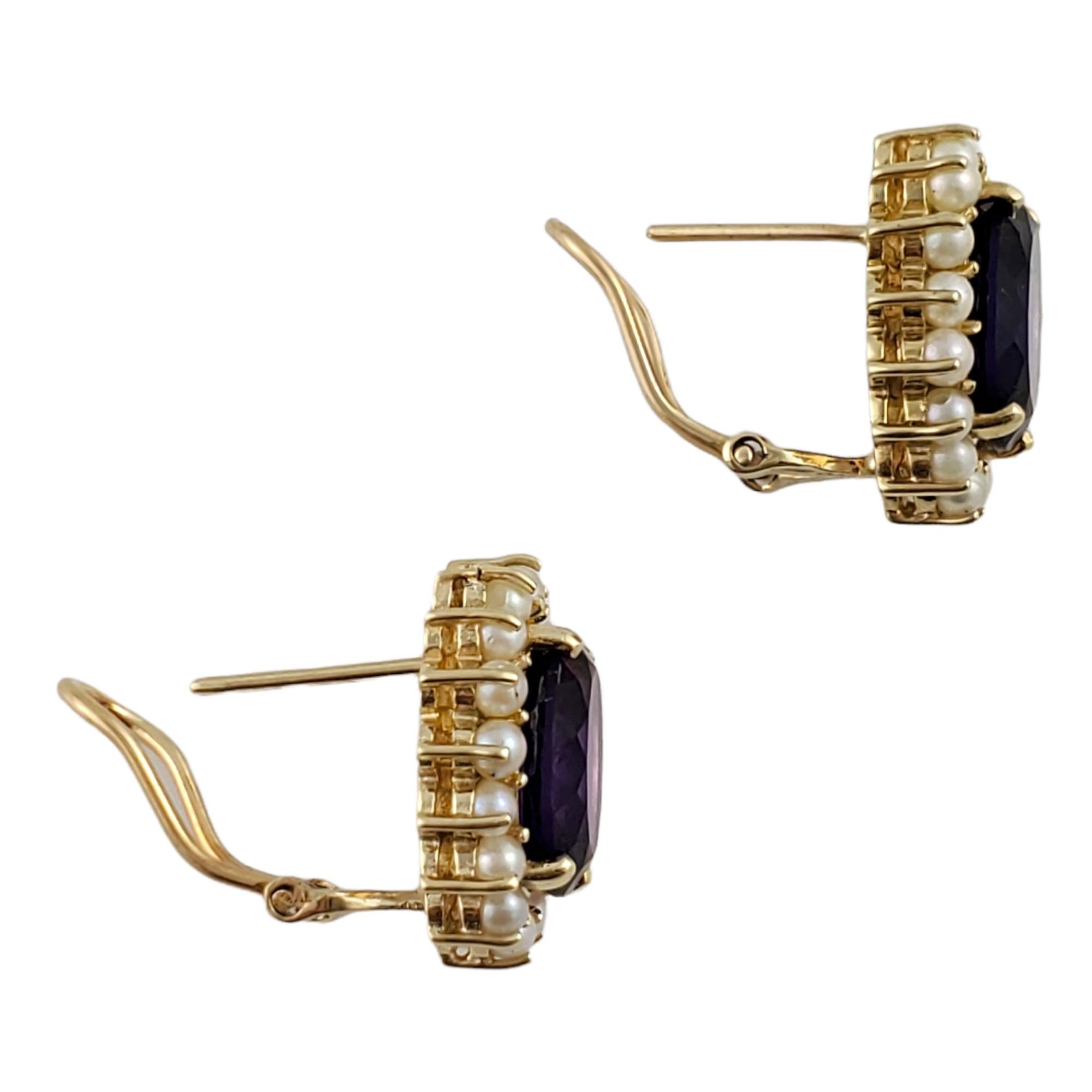14K Yellow Gold Pearl Amethyst Earrings JAGi Certified #12457 In Good Condition For Sale In Washington Depot, CT