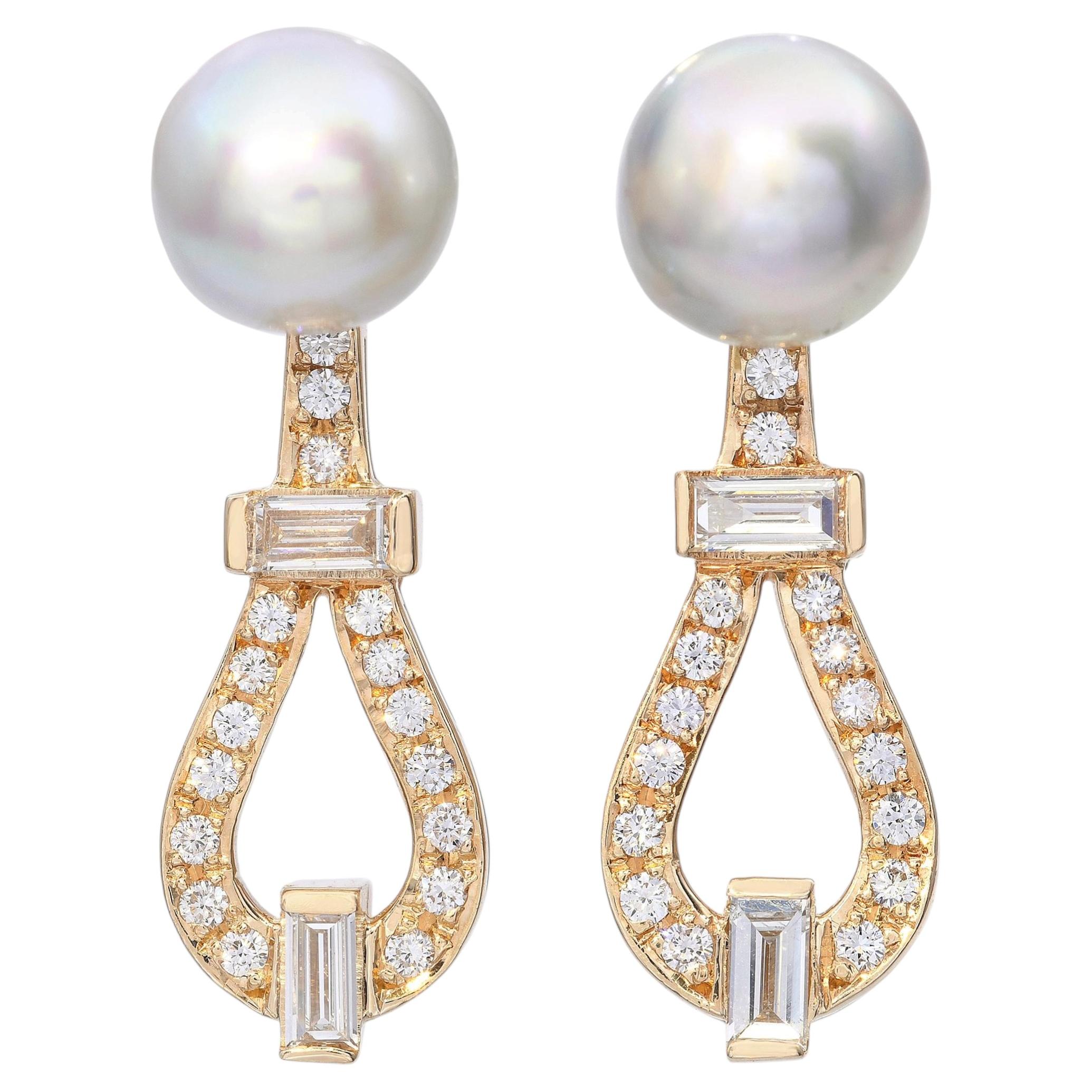14k Yellow Gold Pearl and 1.28tcw Diamond Earrings