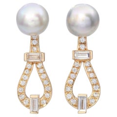14k Yellow Gold Pearl and 1.28tcw Diamond Earrings