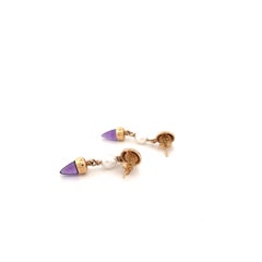 14k Yellow Gold Pearl and Amethyst Dangle Earrings