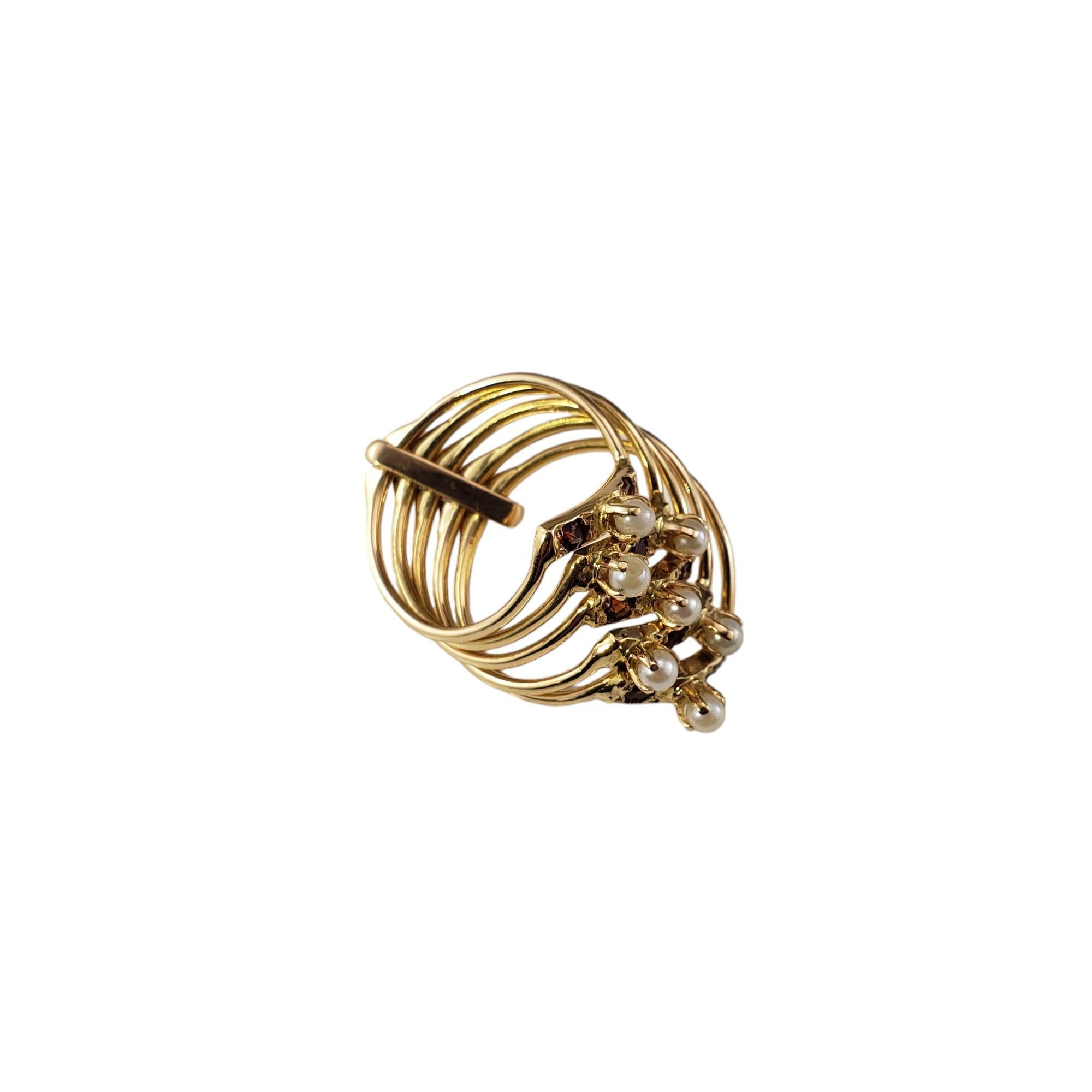 Taille ronde Bague multi-anneaux en or jaune 14 carats, perles et quartz citrine taille 5,75 n° 17693 en vente
