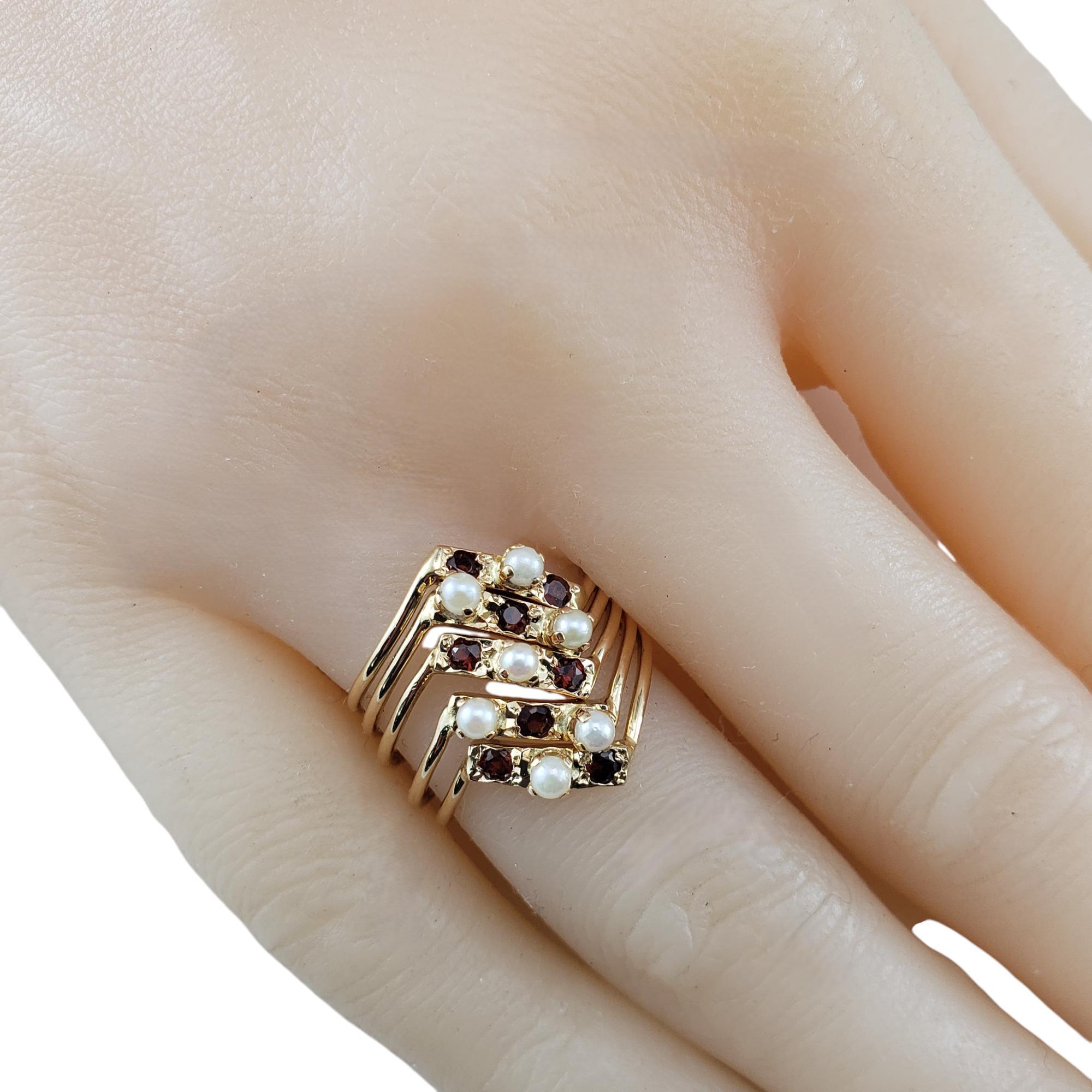 Bague multi-anneaux en or jaune 14 carats, perles et quartz citrine taille 5,75 n° 17693 en vente 1