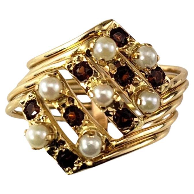 Bague multi-anneaux en or jaune 14 carats, perles et quartz citrine taille 5,75 n° 17693
