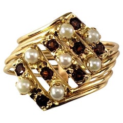 14K Yellow Gold Pearl and Citrine Quartz Multi-Band Ring Size 5.75 #17693