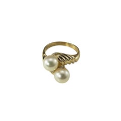 14K Yellow Gold Pearl and Diamond Bypass Ring Size 6.5 #23013