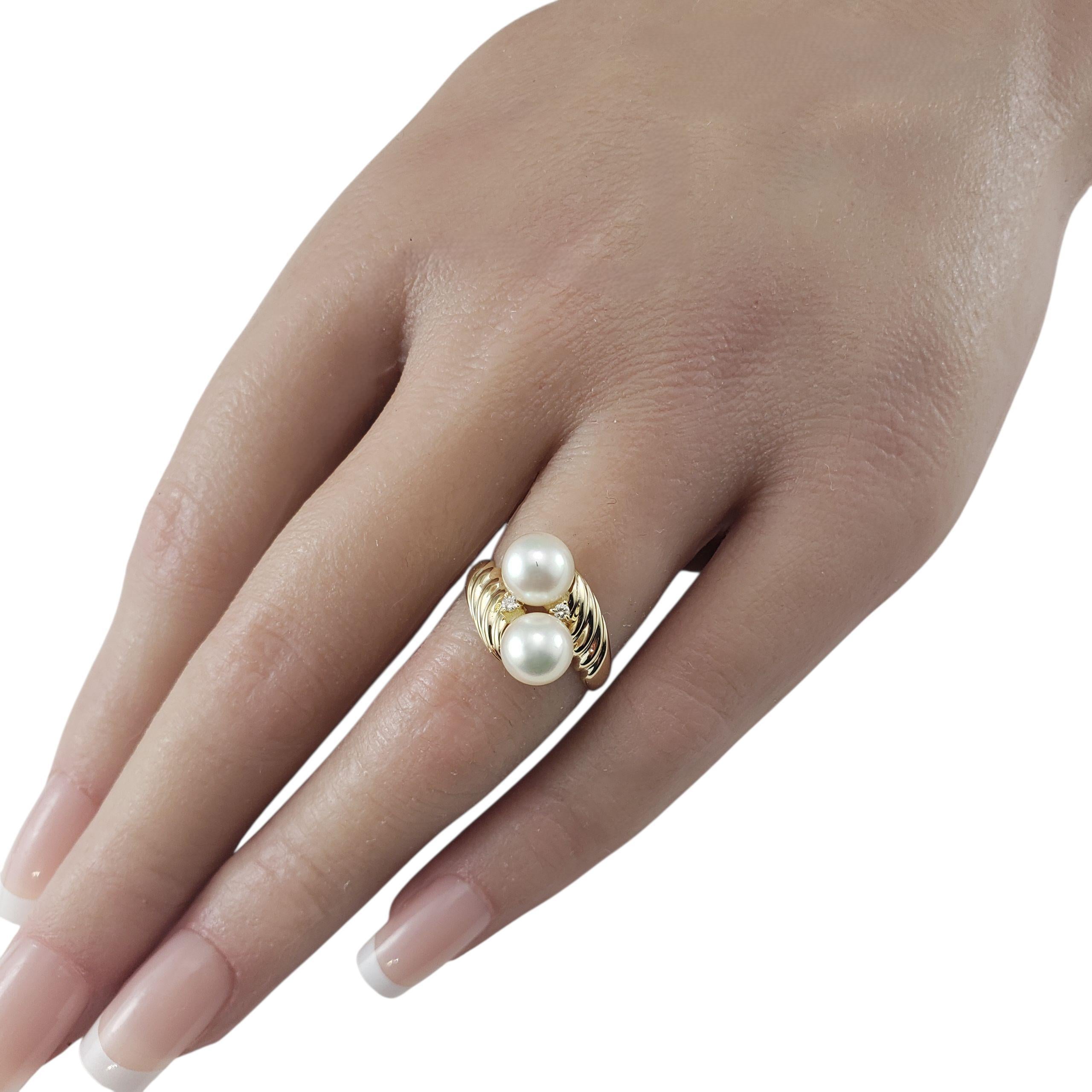 Donna Anello Bypass con perle e diamanti in oro giallo 14K misura 6,5 #23012 in vendita