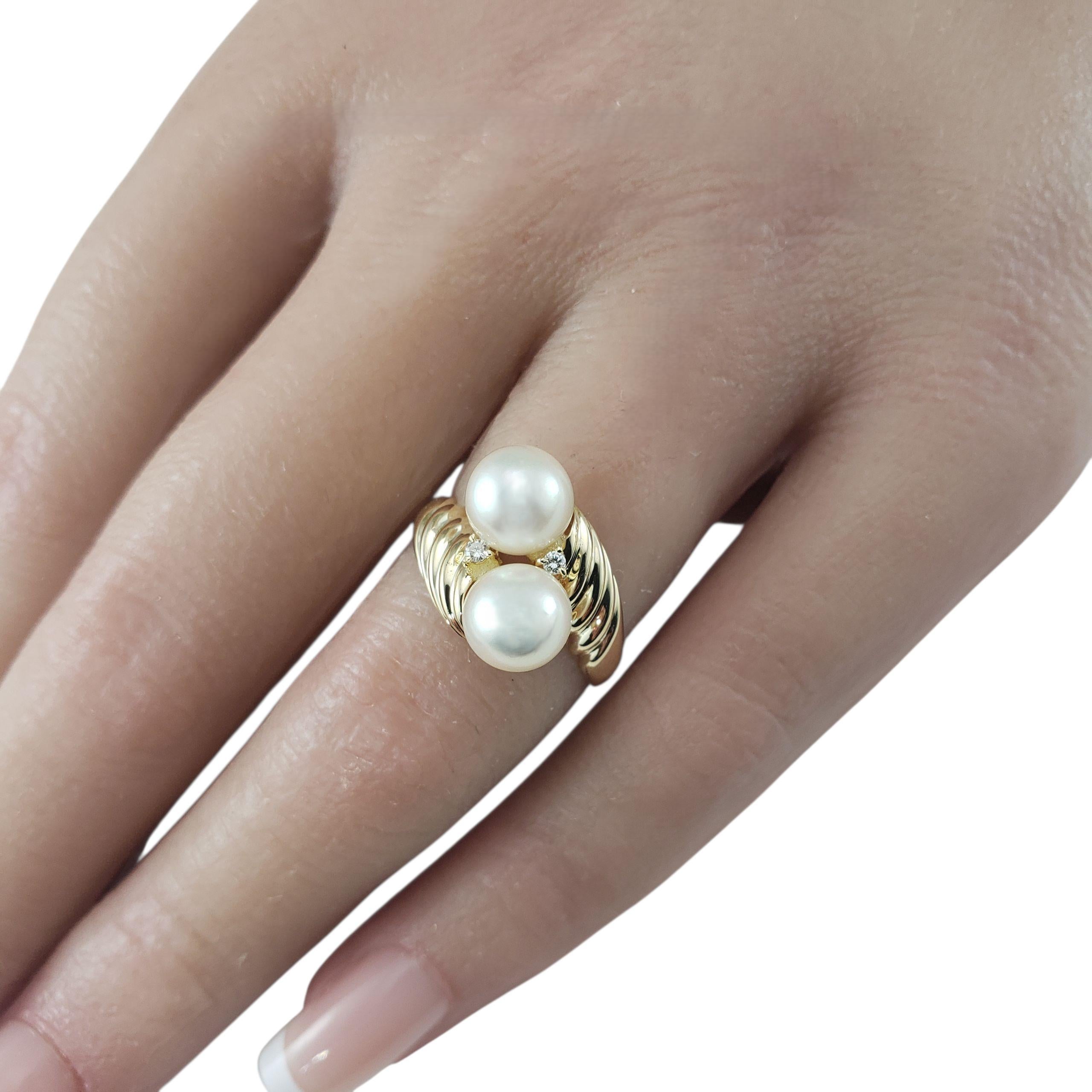 Anello Bypass con perle e diamanti in oro giallo 14K misura 6,5 #23012 in vendita 1