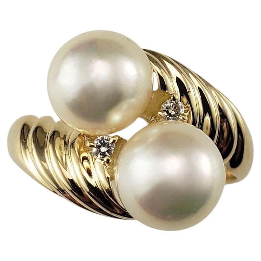 Bague en or jaune 14K avec perles et diamants Taille 6.5 #23012