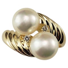 14K Yellow Gold Pearl and Diamond Bypass Ring Size 6.5 #23012