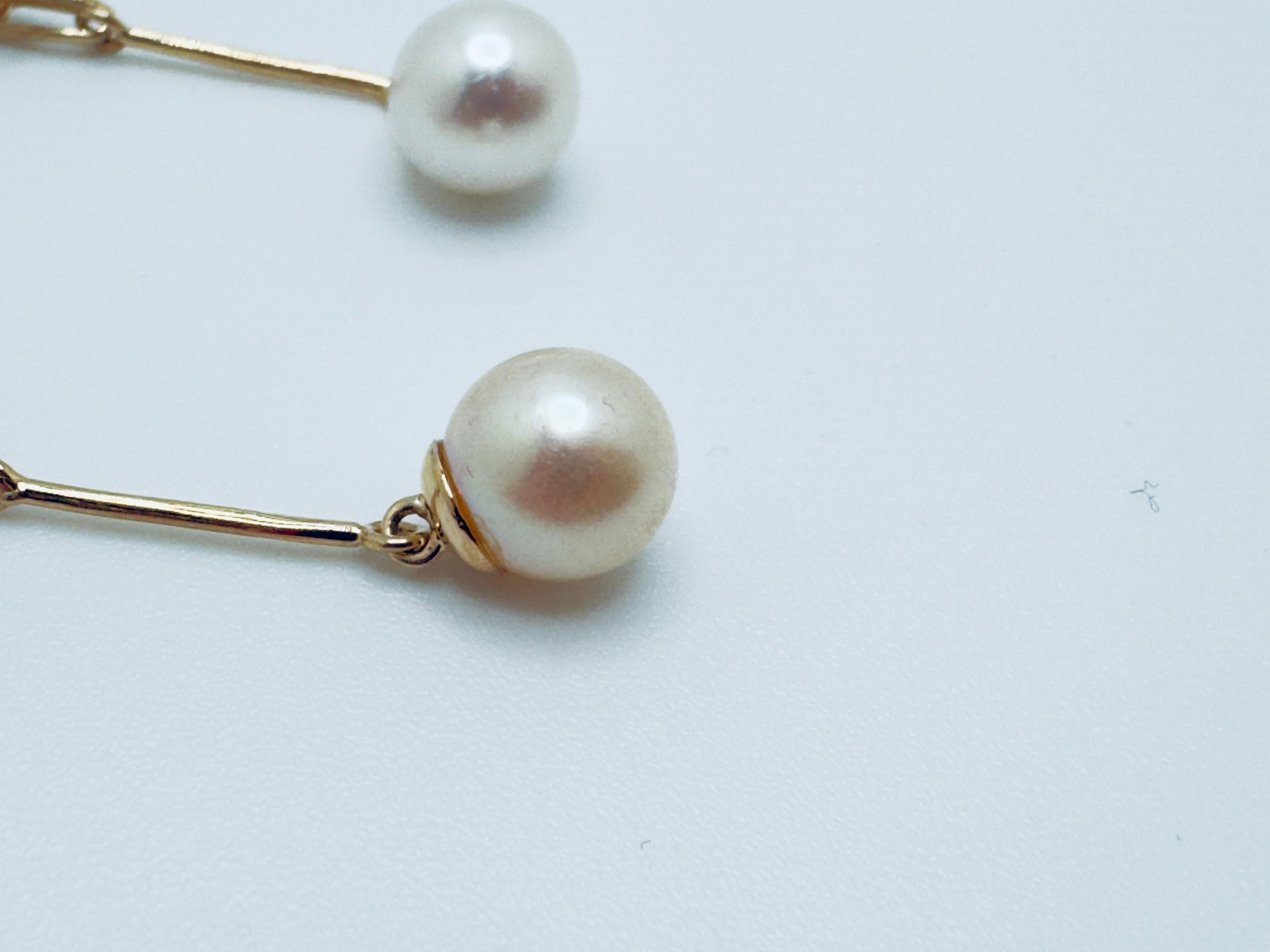 14K Yellow Gold Pearl and Diamond Dangle Earrings Unisexe en vente