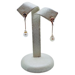 14K Yellow Gold Pearl and Diamond Dangle Earrings