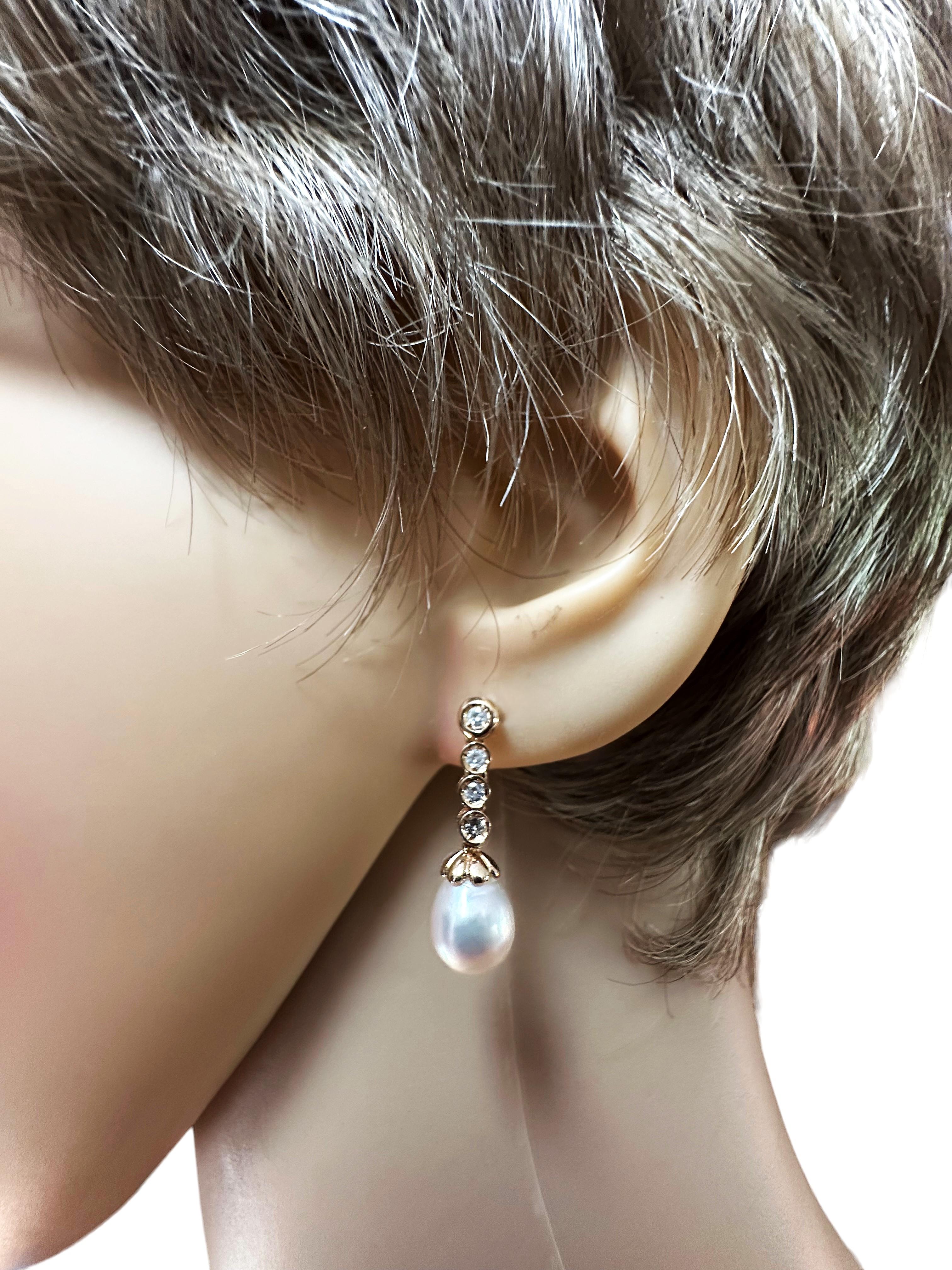 Art déco Boucles d'oreilles pendantes en or jaune 14k avec perles et diamants